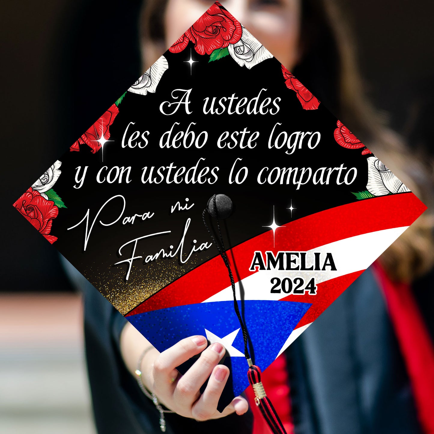 Personalized Puerto Rico Grad Cap Topper Para mi Familia, First Generation Mexico Cap Decoration