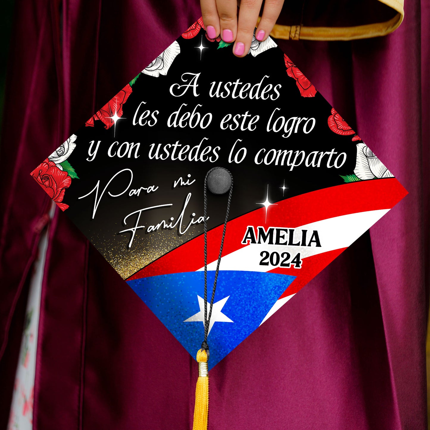 Personalized Puerto Rico Grad Cap Topper Para mi Familia, First Generation Mexico Cap Decoration