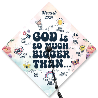 God Is So Much Bigger Than Graduation Cap Topper, Gifts for Christian, Class of 2024