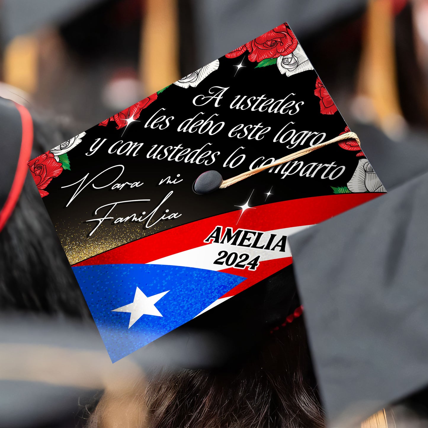 Personalized Puerto Rico Grad Cap Topper Para mi Familia, First Generation Mexico Cap Decoration