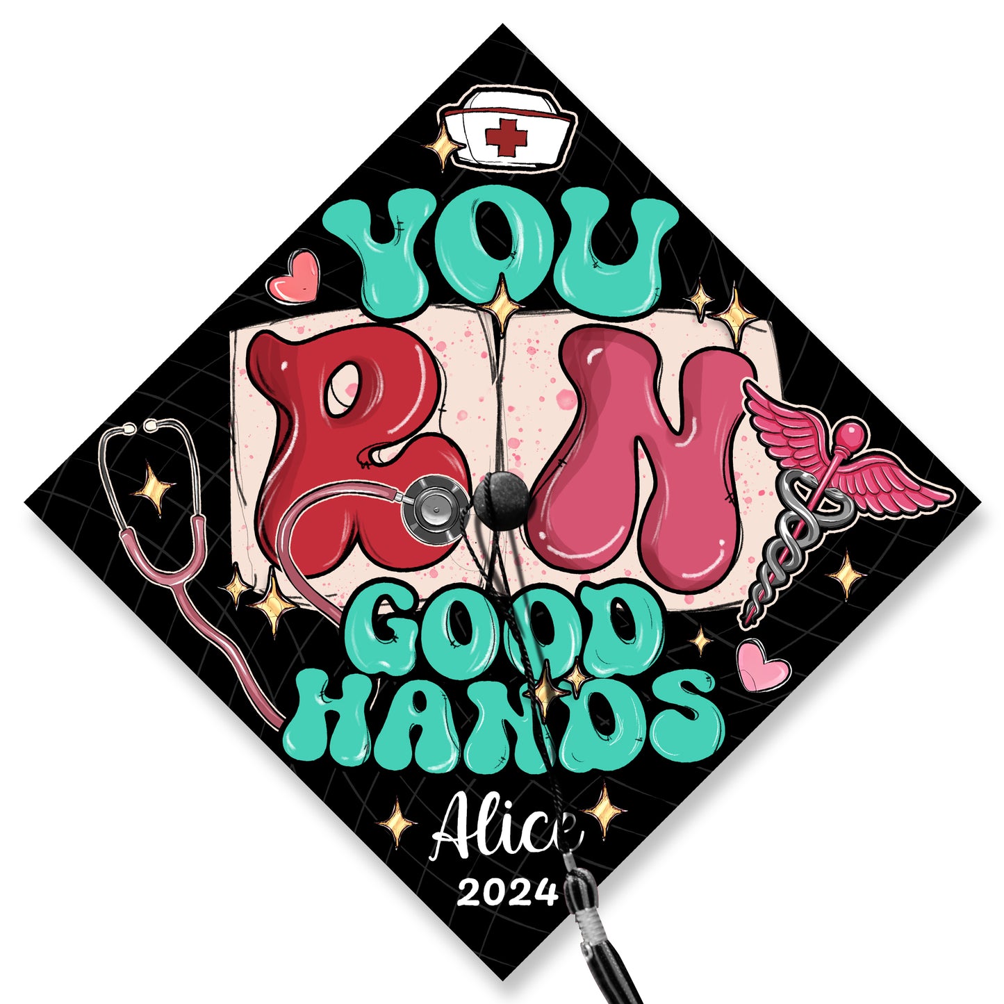 Personalized RN Nurse Graduation Cap, Gift for Nurse, Graduation 2024