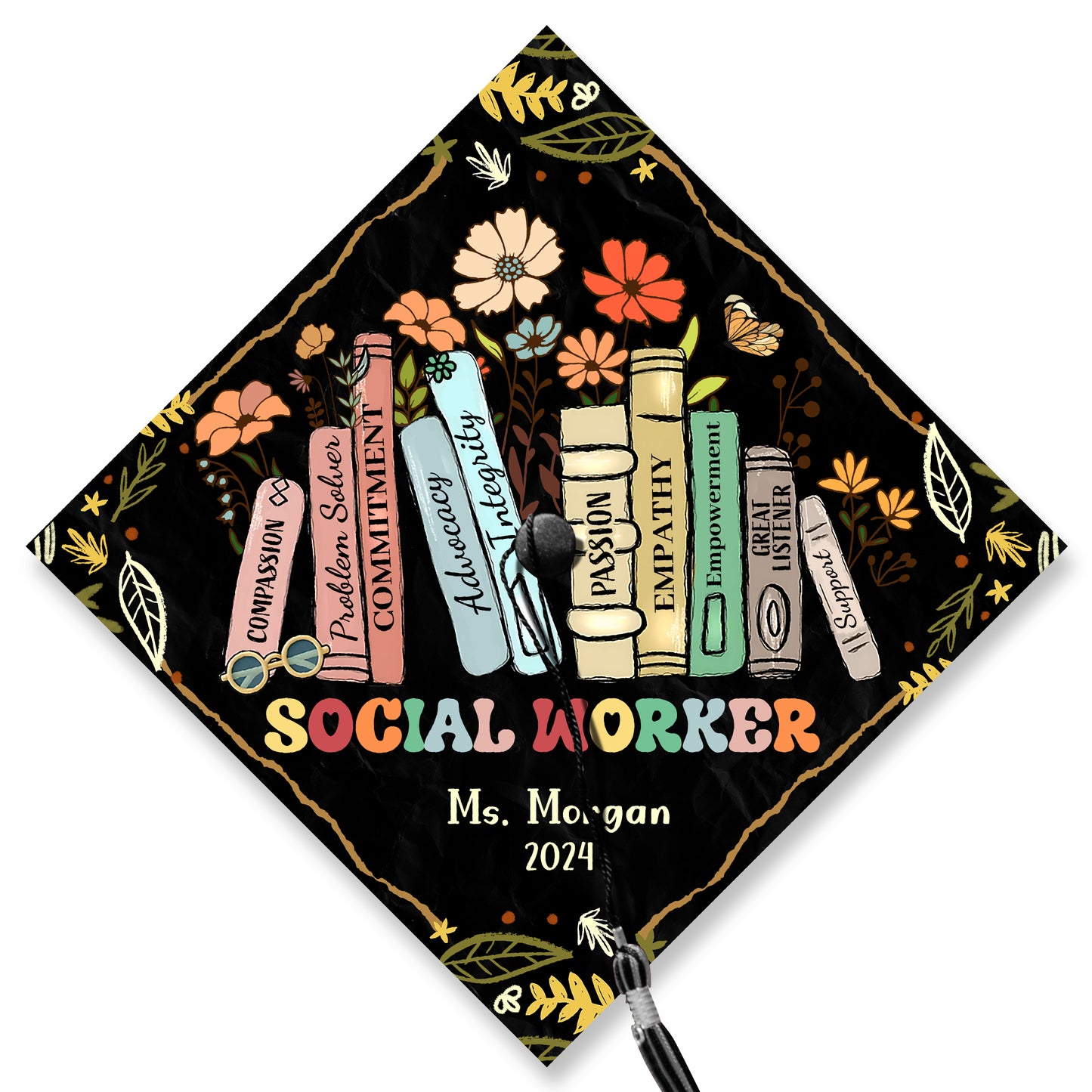 Custom Social Worker Graduation Cap Topper, MSW Graduation Gift, Class of 2024