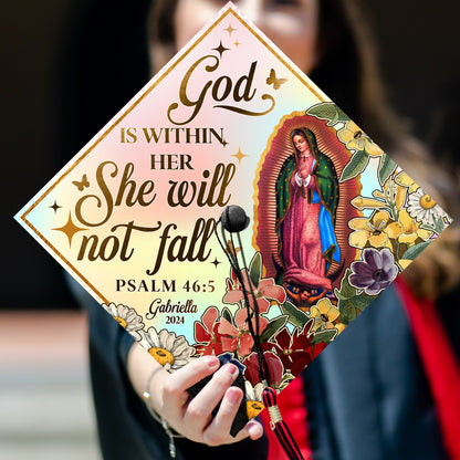 God Is Within Her She Will Not Fall Psalm 46 5 Cap Decoration, Latin Grad Cap Topper