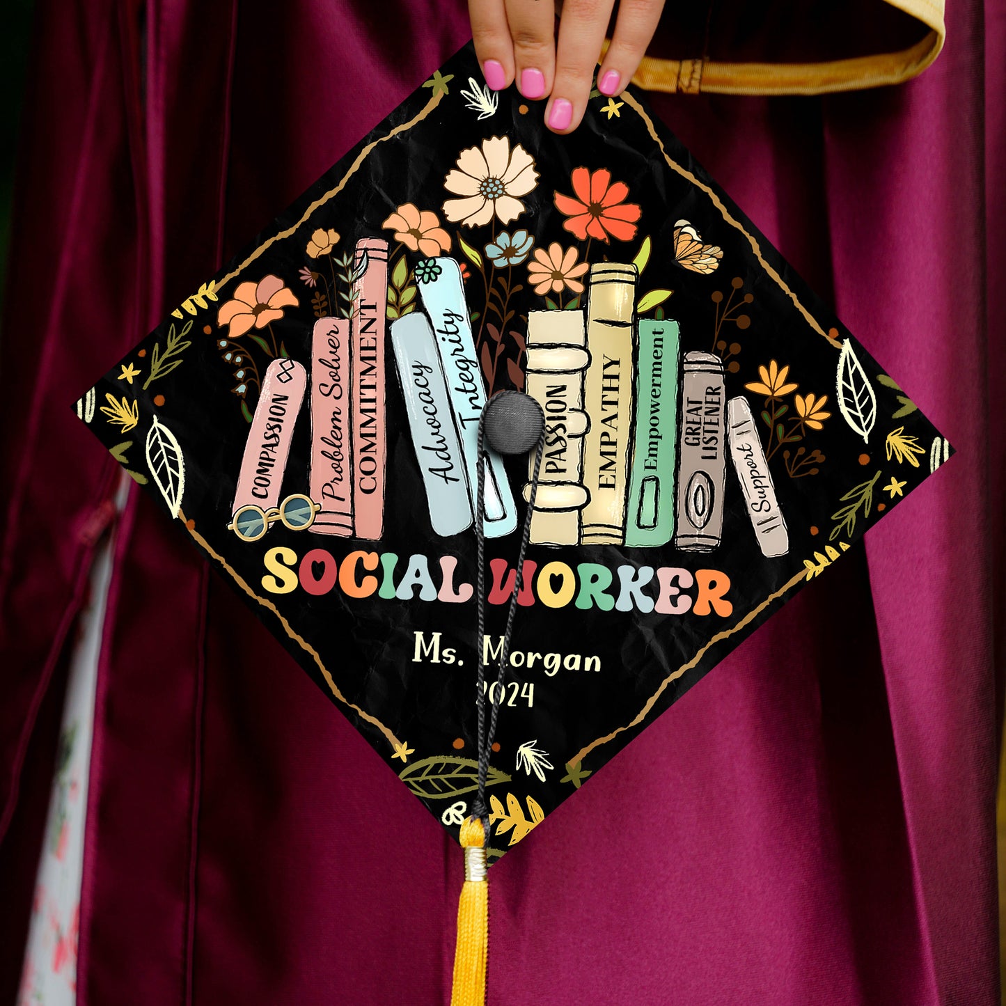 Custom Social Worker Graduation Cap Topper, MSW Graduation Gift, Class of 2024