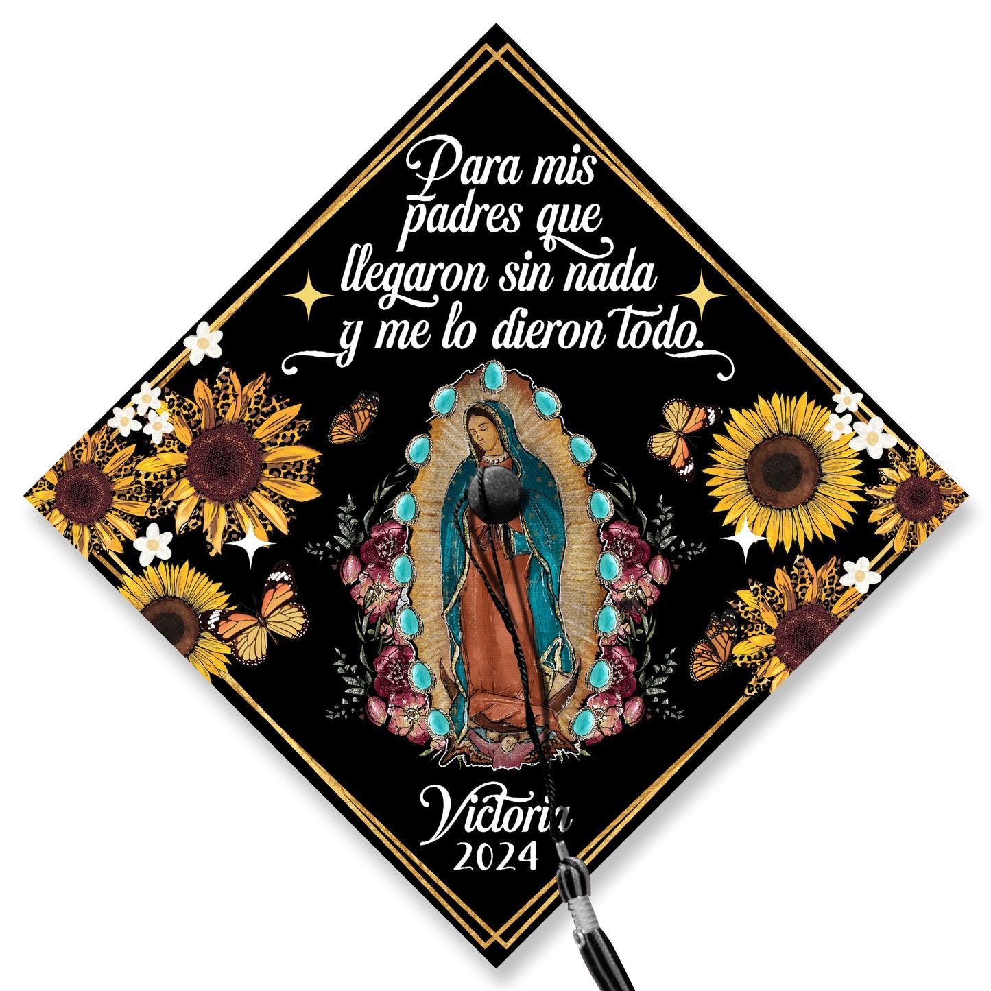 Personalized Mis Padres Virgen Guadalupe Grad Cap Topper, Gifts for Latina, Class of 2024 - SP10799PGMNTT