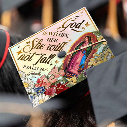 God Is Within Her She Will Not Fall Psalm 46 5 Cap Decoration, Latin Grad Cap Topper