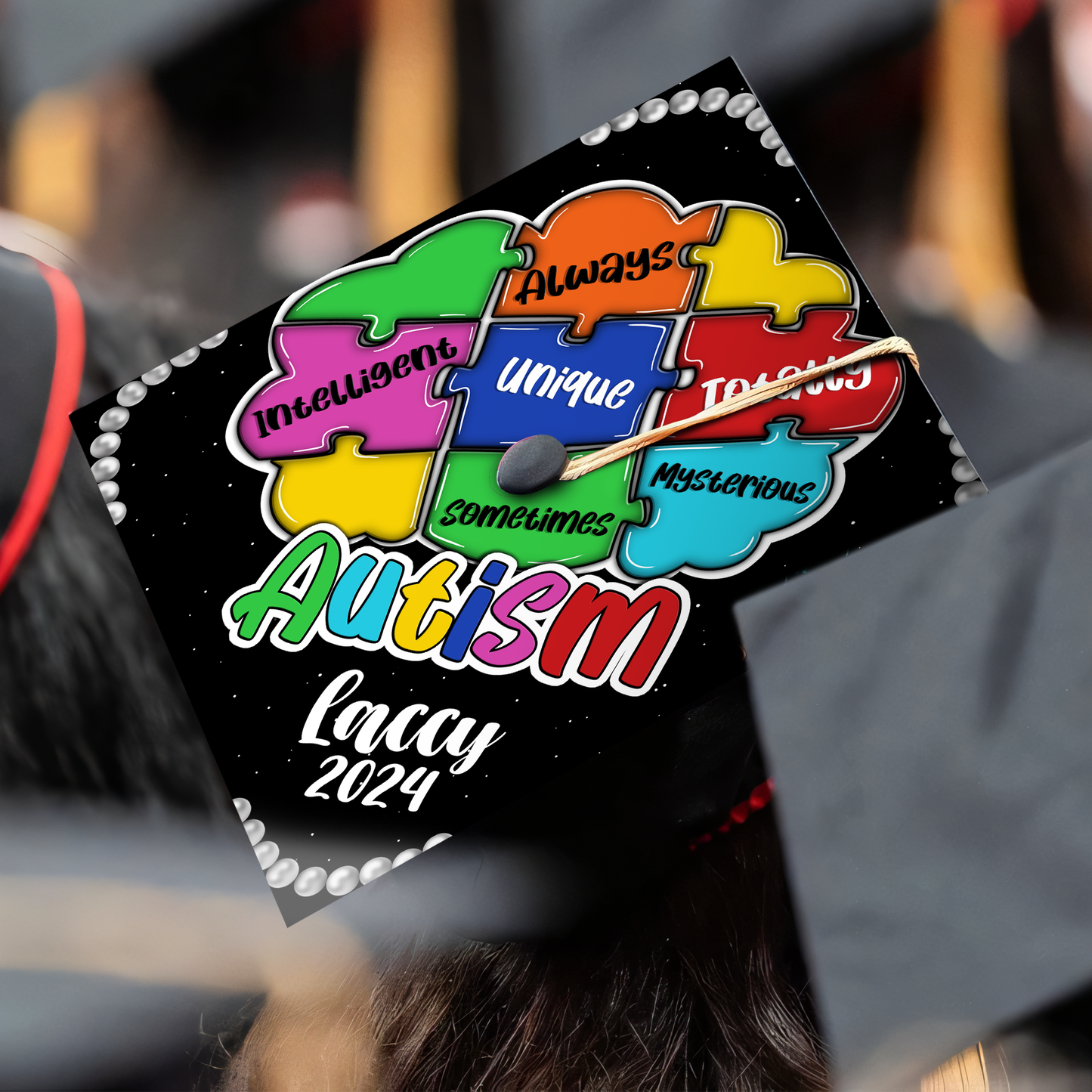 Personalized Autism Awareness Graduation Cap Topper - SP11176PGMAQN