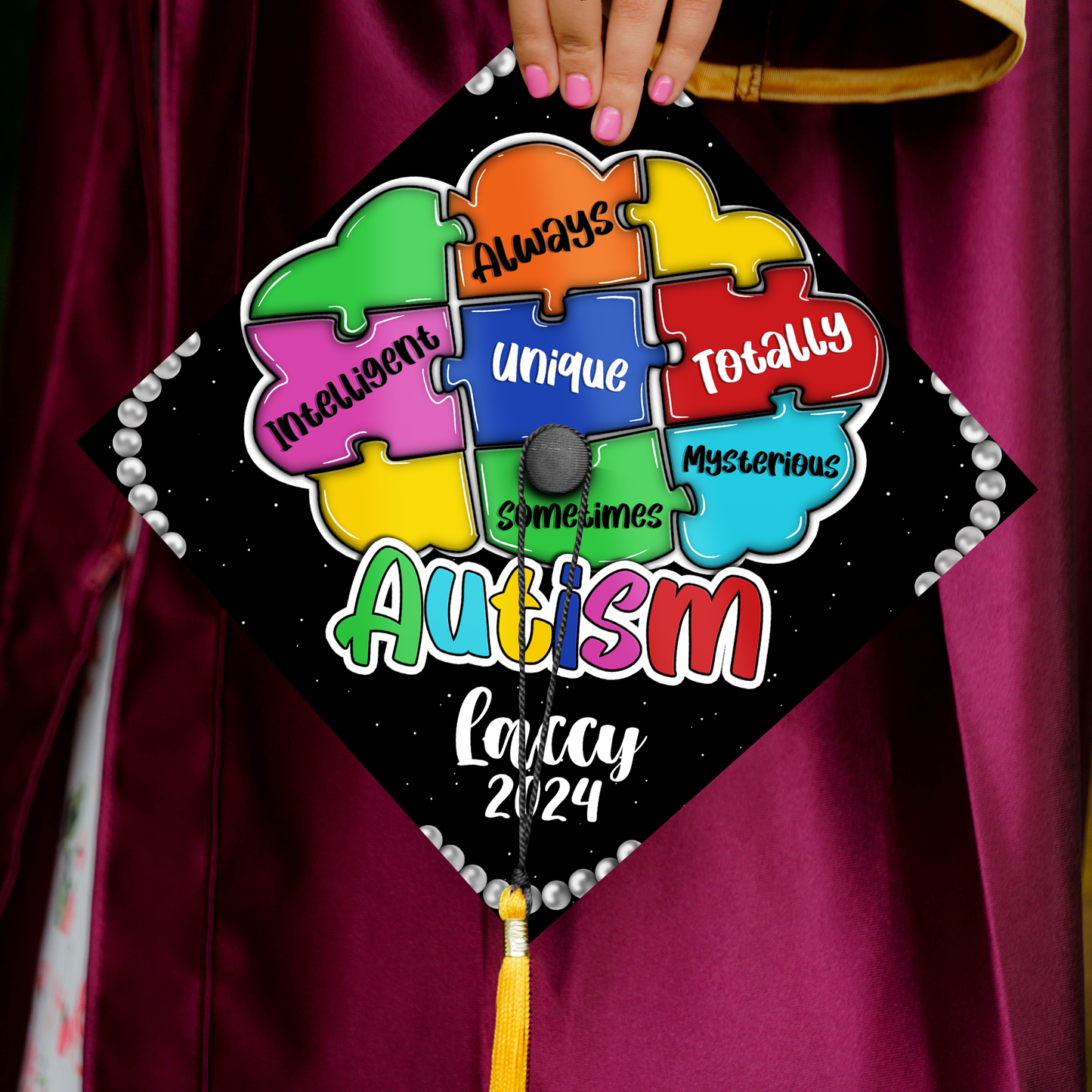 Personalized Autism Awareness Graduation Cap Topper - SP11176PGMAQN