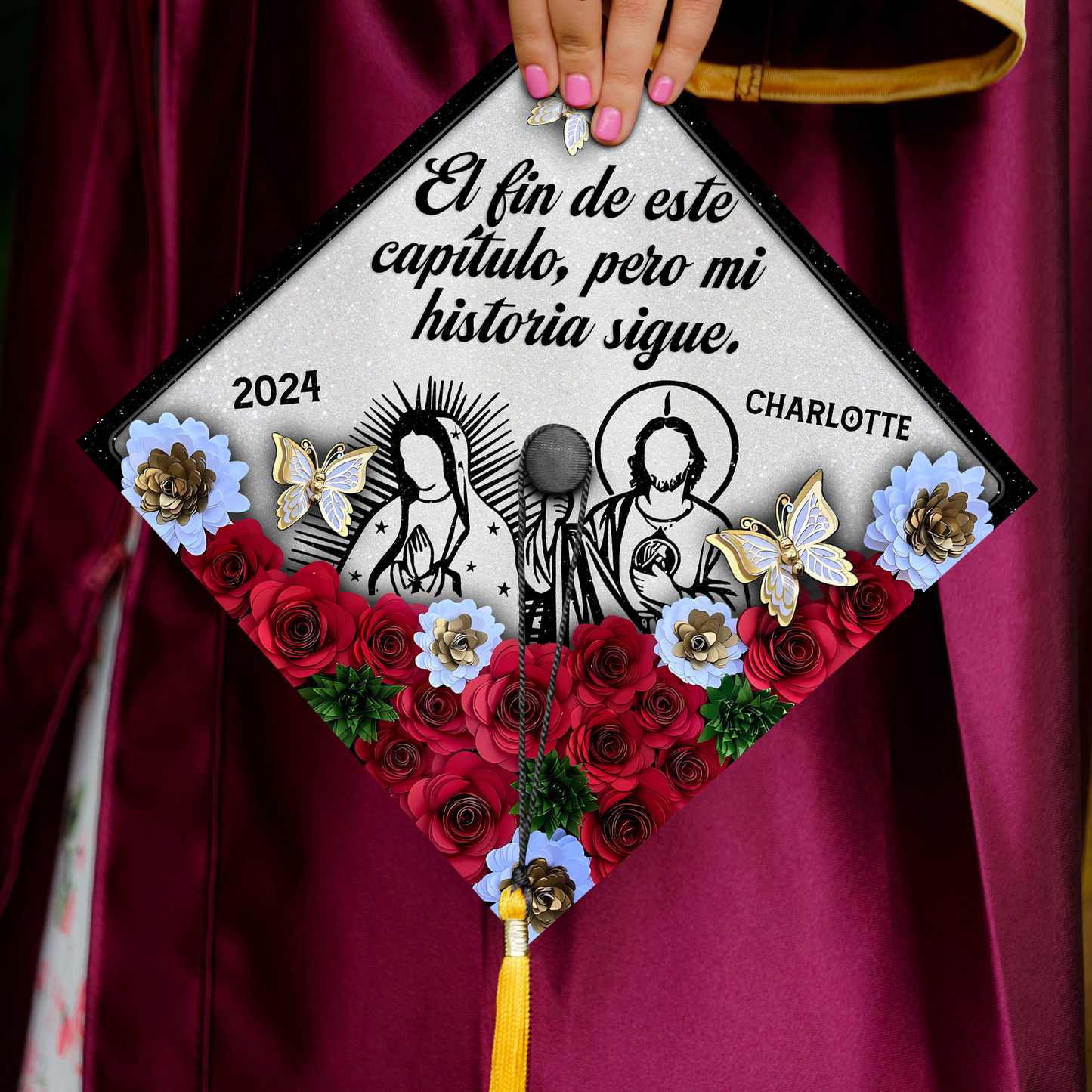 Personalized El fin de este capítulo Grad Cap Topper, Custom Latin Cap Decoration For High School - SP11105PGMNQN