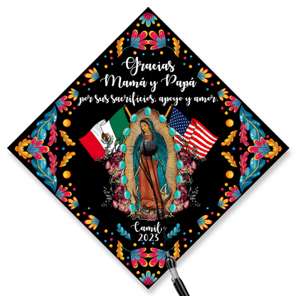 Gracias Mamá y Papá Guadalupe Grad Cap Topper, Gifts for Latina, Class of 2024