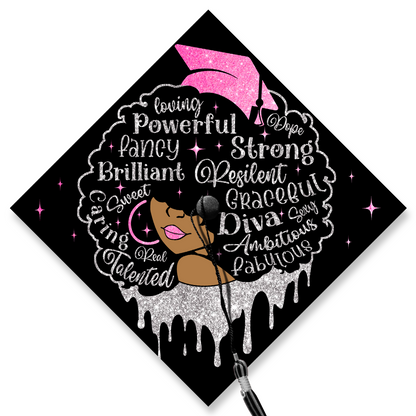 Powerful Strong Girl Graduation Cap Topper, Black Queen Grad Cap Topper, Class of 2024