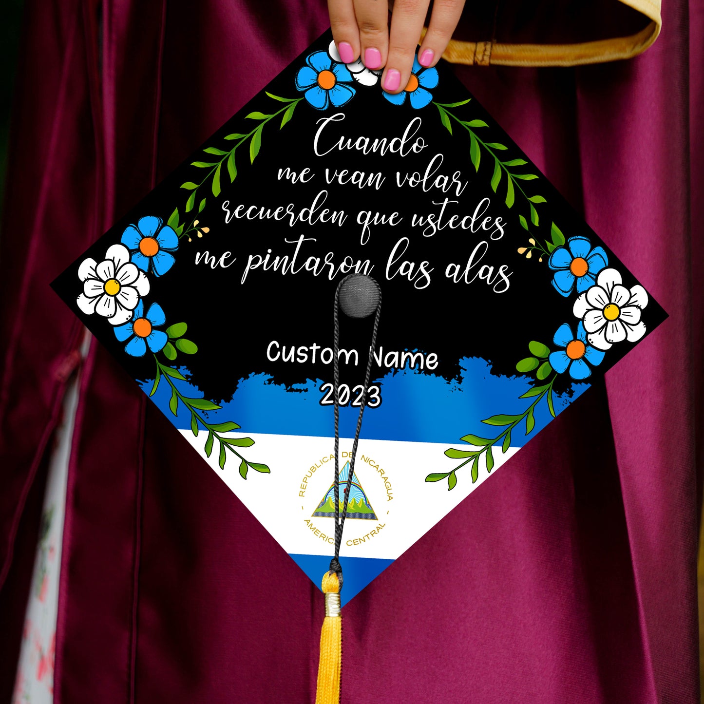 Personalized Nicaragua Graduation Cap Topper, Latin Grad Cap To Honor Your Hard Work, Class Of 2024