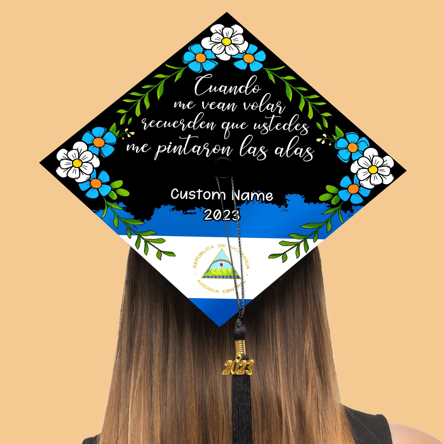 Personalized Nicaragua Graduation Cap Topper, Latin Grad Cap To Honor Your Hard Work, Class Of 2024