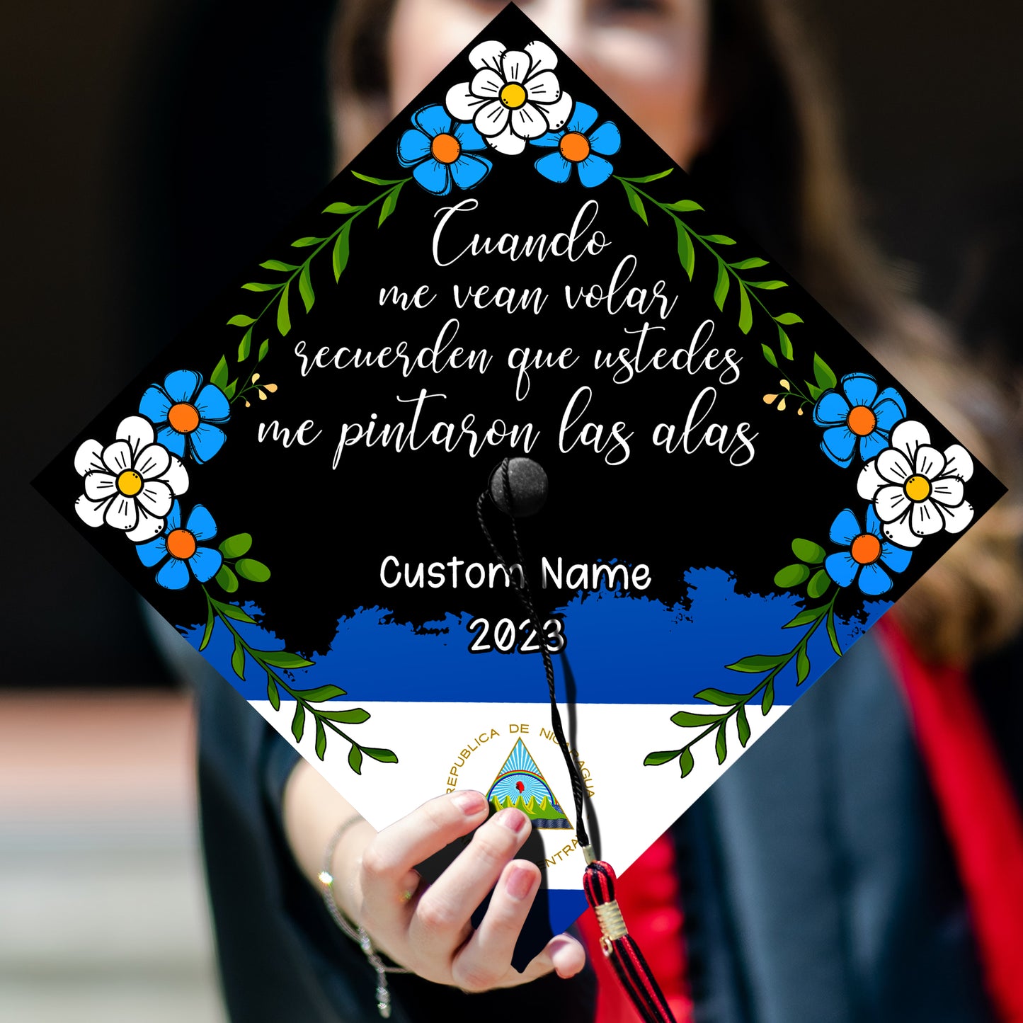 Personalized Nicaragua Graduation Cap Topper, Latin Grad Cap To Honor Your Hard Work, Class Of 2024