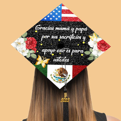 Gracias Mama Y Papa Graduation Cap Decoration, Gifts for Mexican, Class of 2024