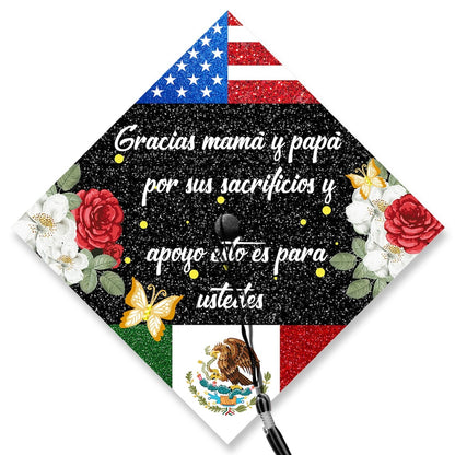 Gracias Mama Y Papa Graduation Cap Decoration, Gifts for Mexican, Class of 2024