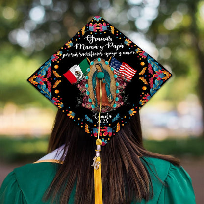 Gracias Mamá y Papá Guadalupe Grad Cap Topper, Gifts for Latina, Class of 2024