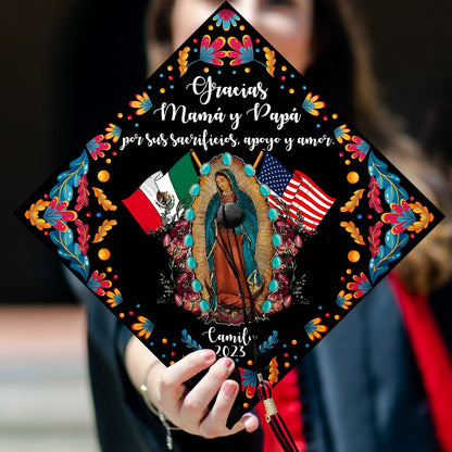 Gracias Mamá y Papá Guadalupe Grad Cap Topper, Gifts for Latina, Class of 2024