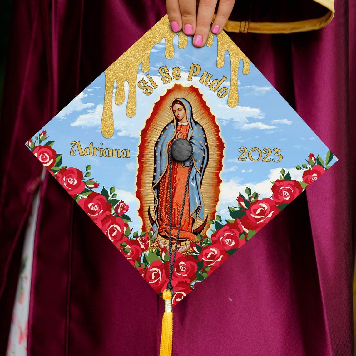 Sí Se Pudo Guadalupe Graduation Cap Decoration, Gifts for Latina, Class of 2024