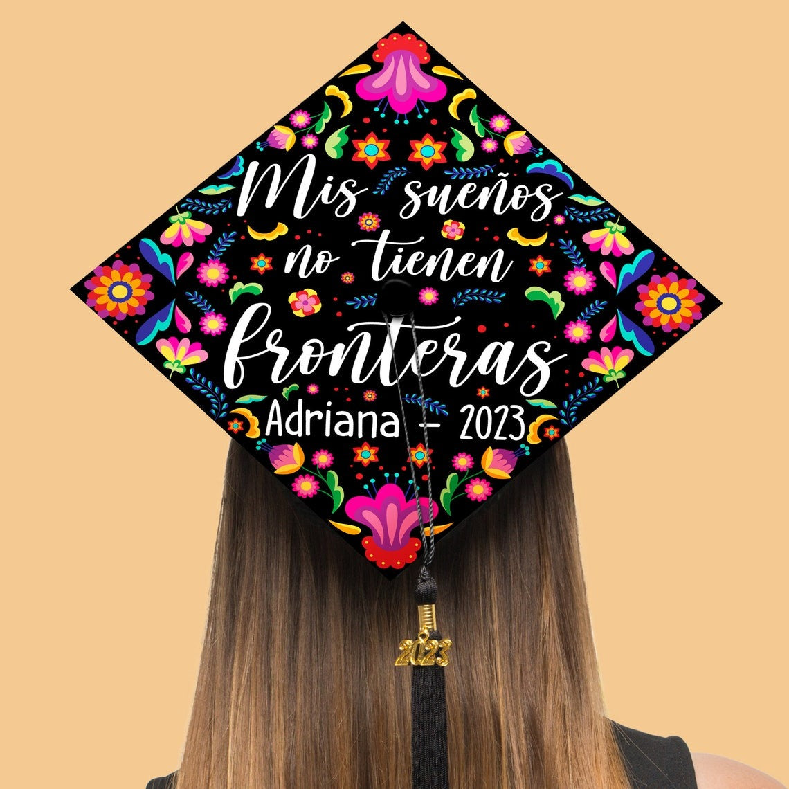 Mis Sueños No Tienen Fronteras Otomi Grad Cap Topper, Gifts for Mexican, Class of 2024 - SP10185