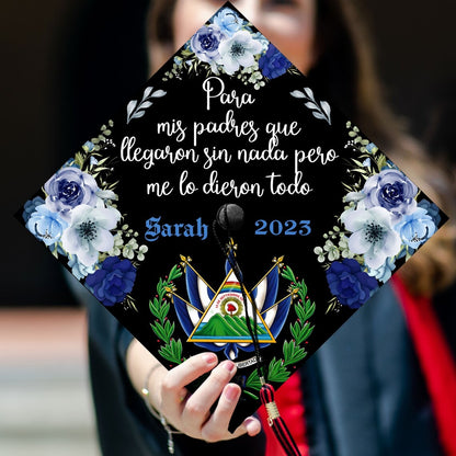 Customized El Salvador Graduation Cap Decoration, Gifts for Latina, Class of 2024