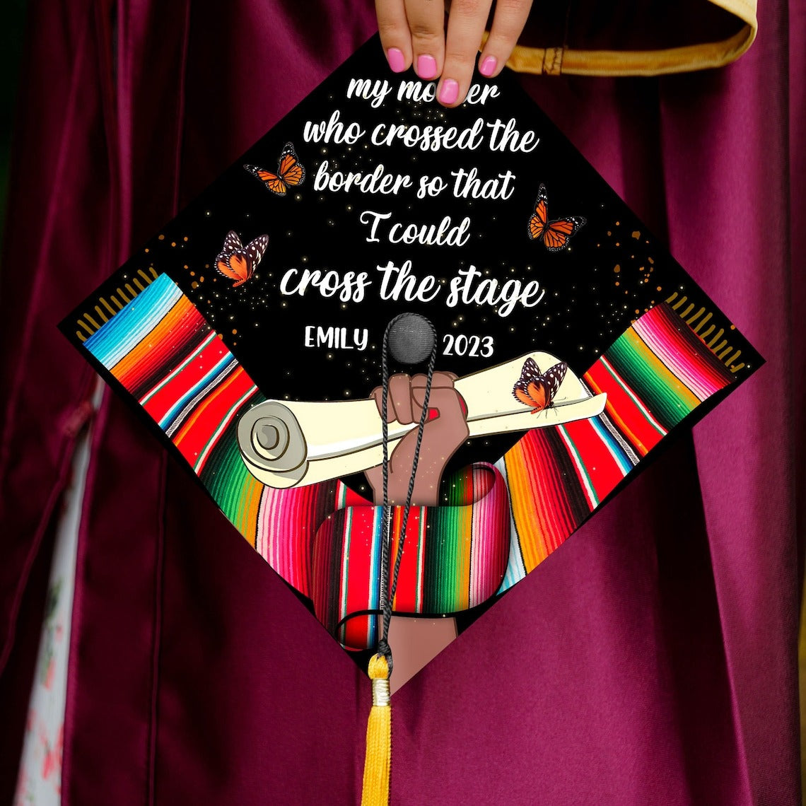 For My Mother Who Crossed The Border Grad Cap Topper, Gifts for Latina, Class of 2024