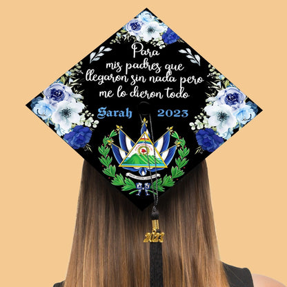 Customized El Salvador Graduation Cap Decoration, Gifts for Latina, Class of 2024