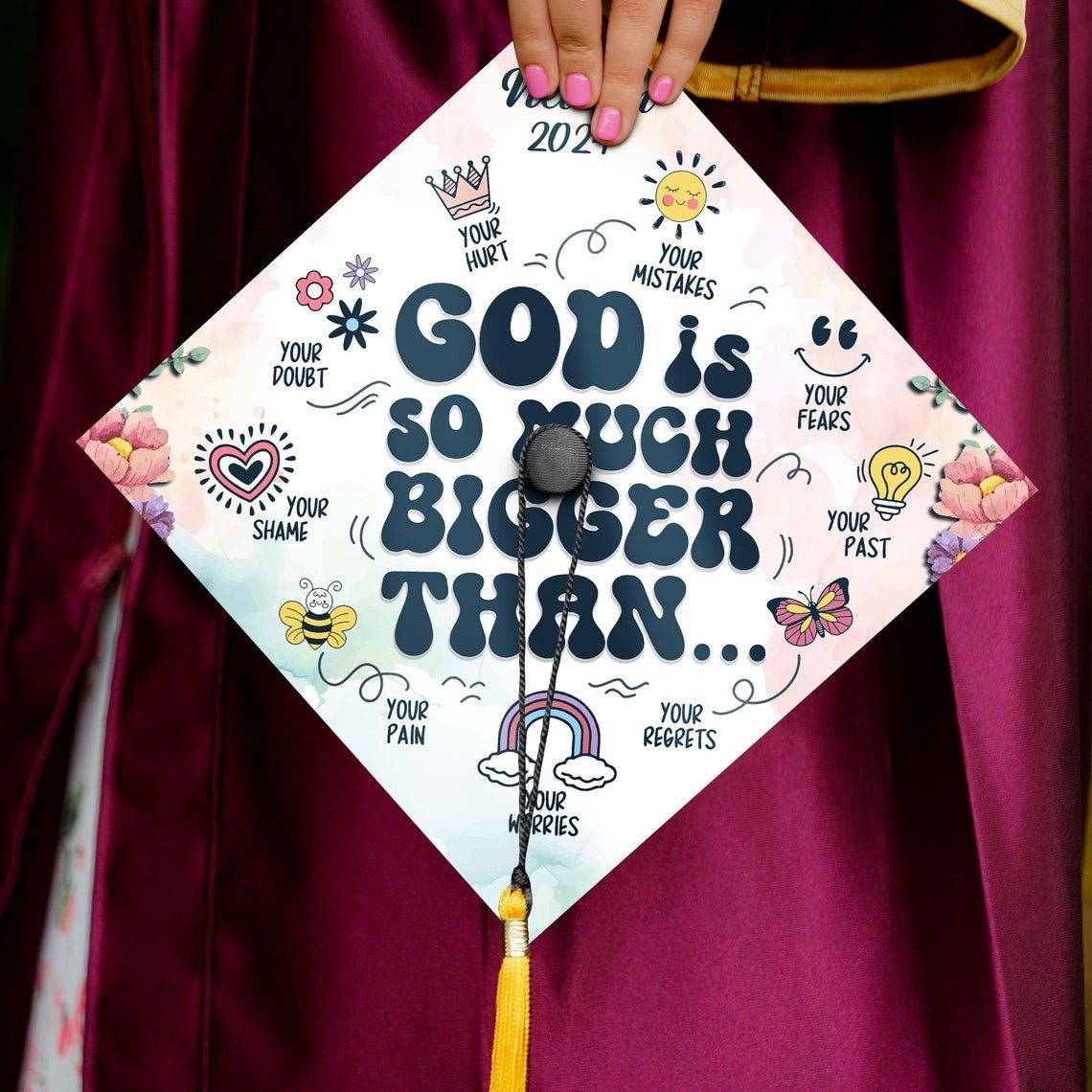 God Is So Much Bigger Than Graduation Cap Topper, Gifts for Christian, Class of 2024