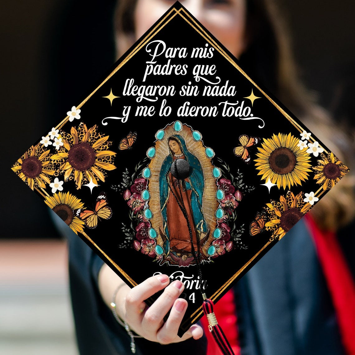 Personalized Mis Padres Virgen Guadalupe Grad Cap Topper, Gifts for Latina, Class of 2024 - SP10799PGMNTT