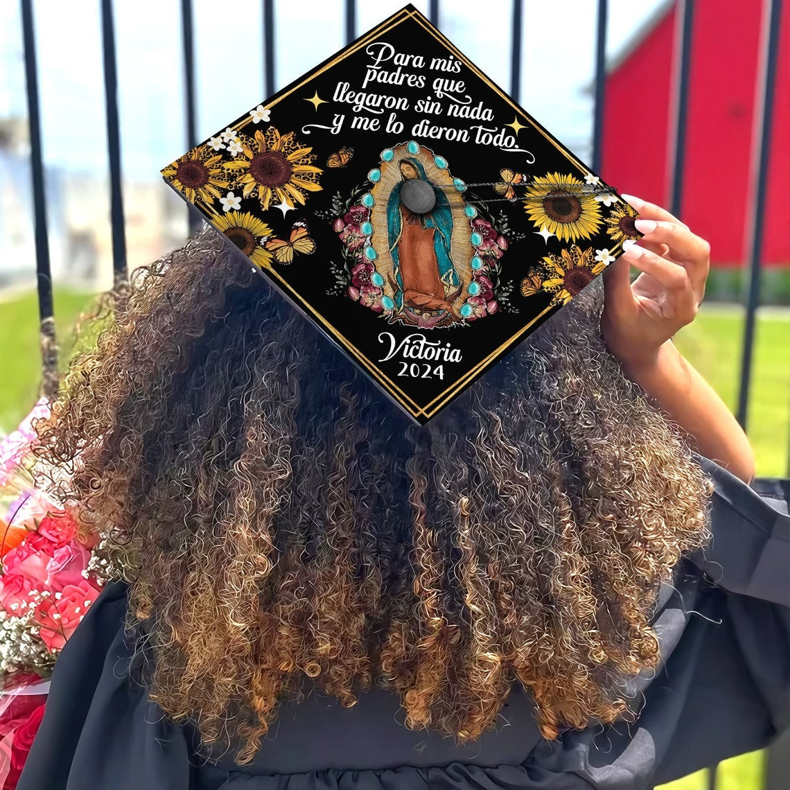 Personalized Mis Padres Virgen Guadalupe Grad Cap Topper, Gifts for Latina, Class of 2024 - SP10799PGMNTT