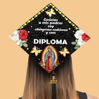 Chingona Cabrona y con Diploma Guadalupe Graduation Cap Decoration, Gifts for Hispanic.