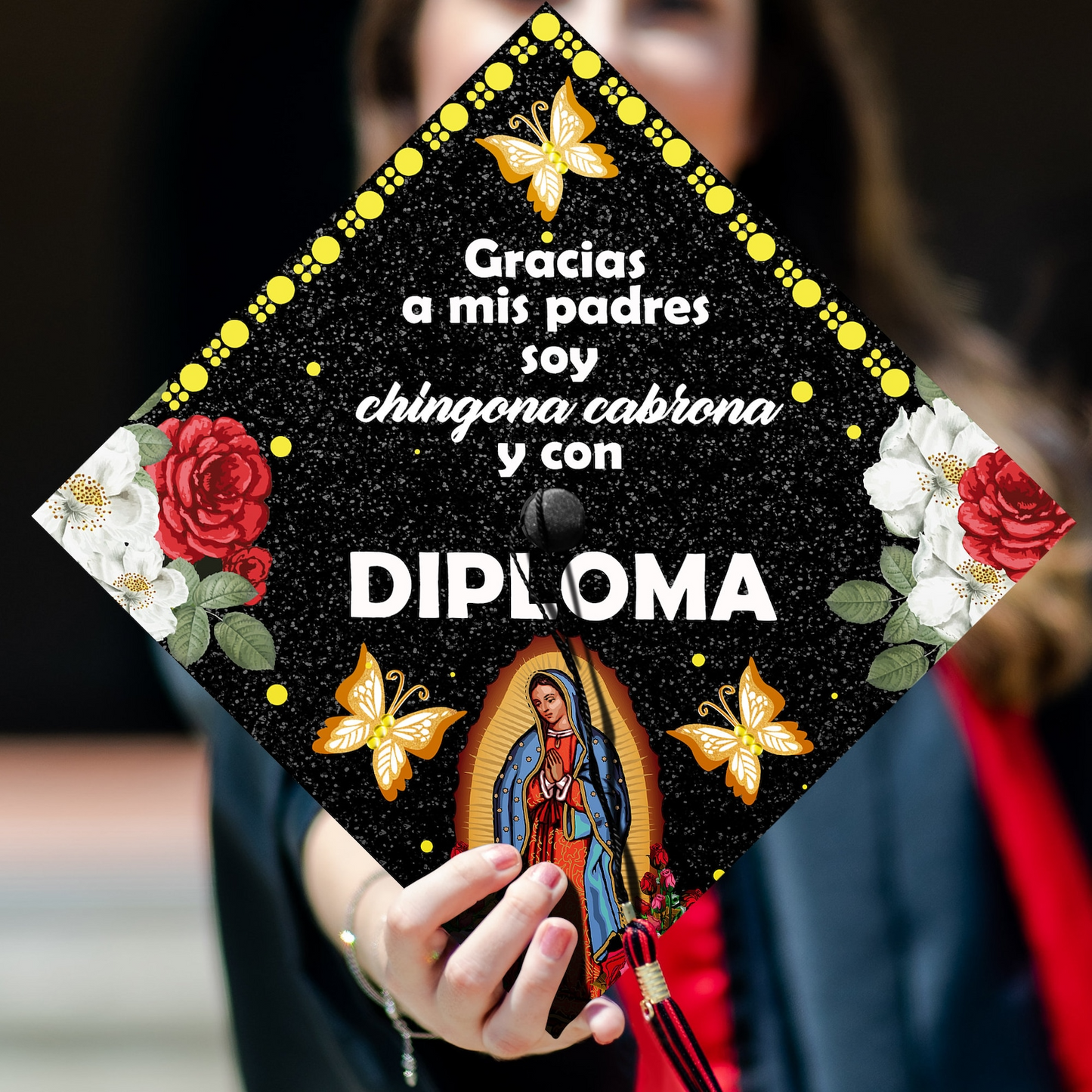 Chingona Cabrona y con Diploma Guadalupe Graduation Cap Decoration, Gifts for Hispanic.