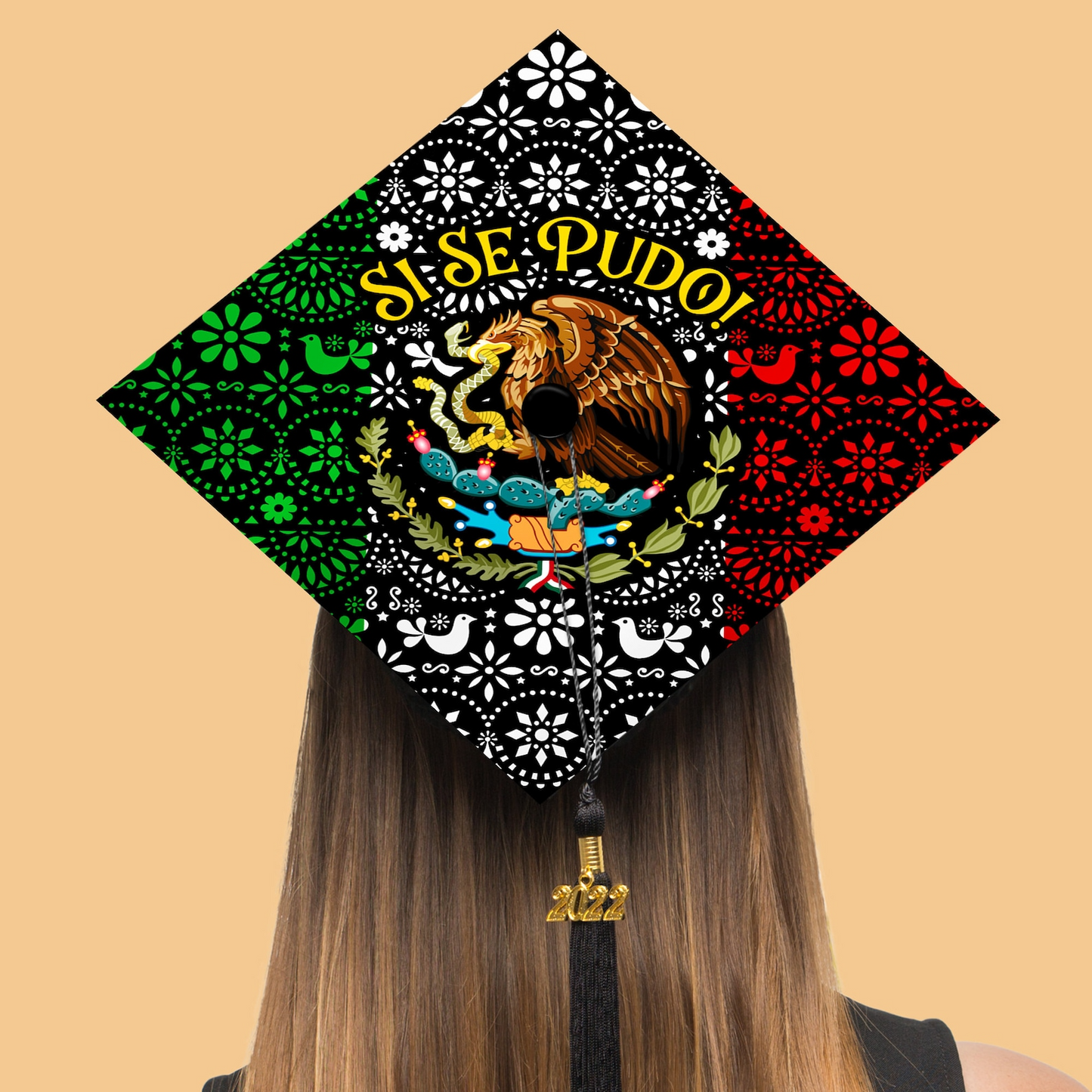 Si Se Pudo Mexican Flag Graduation Printed Grad Cap Topper, Gift for Hispanic, Class of 2024