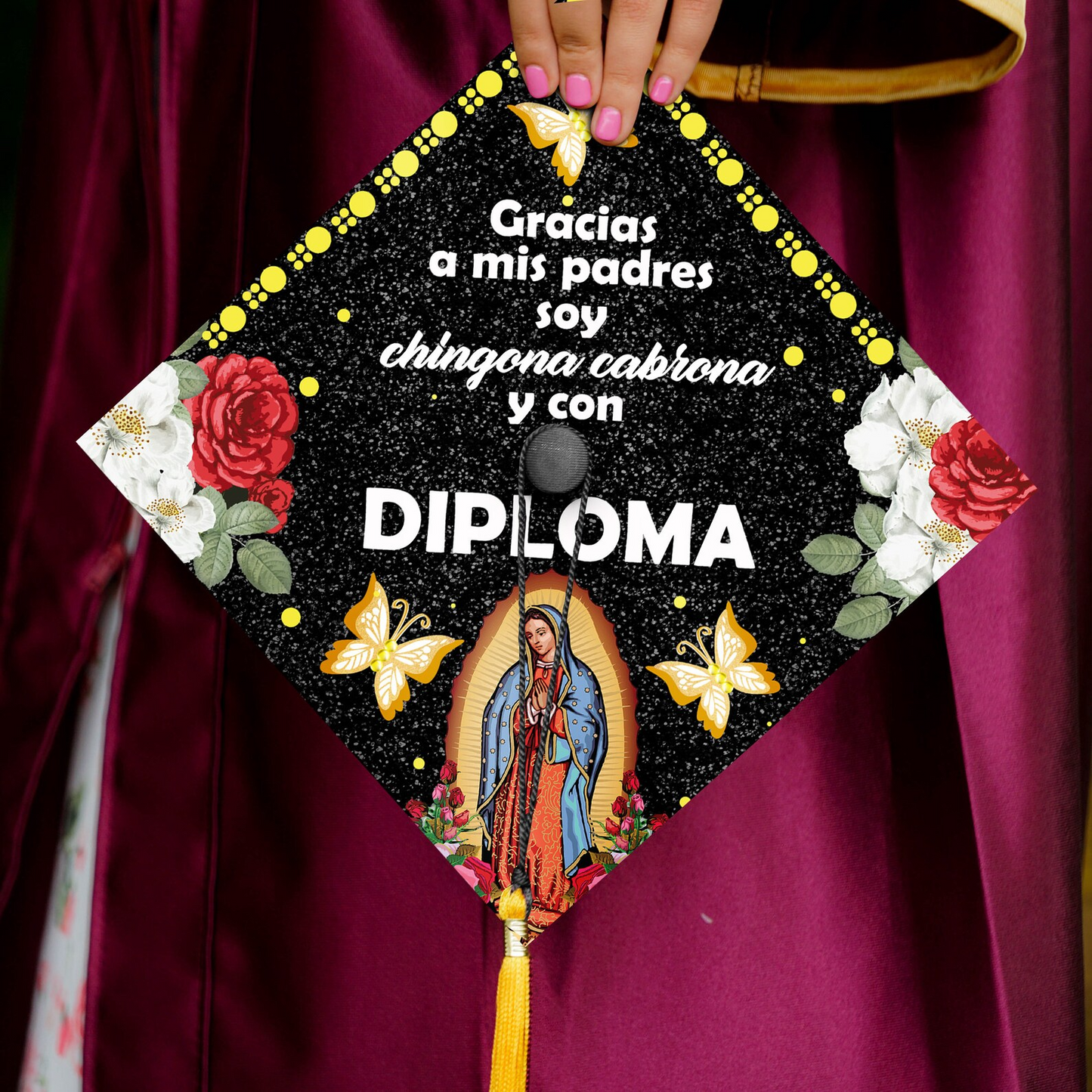 Chingona Cabrona y con Diploma Guadalupe Graduation Cap Decoration, Gifts for Hispanic.