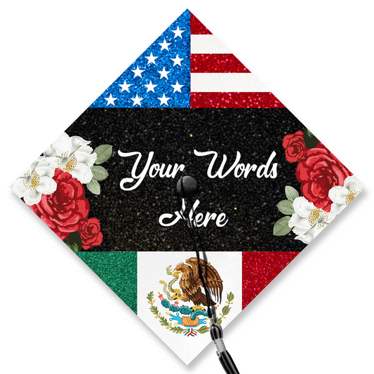 Customized Mexican Us Flag Printed Grad Cap Topper, Gift for Hispanic, Class of 2024