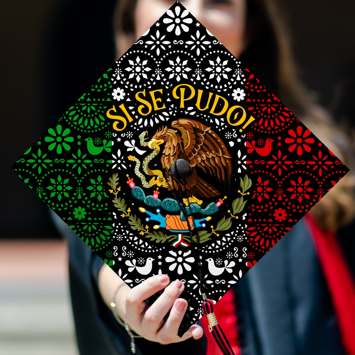 Si Se Pudo Mexican Flag Graduation Printed Grad Cap Topper, Gift for Hispanic, Class of 2024