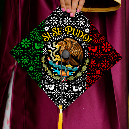 Si Se Pudo Mexican Flag Graduation Printed Grad Cap Topper, Gift for Hispanic, Class of 2024