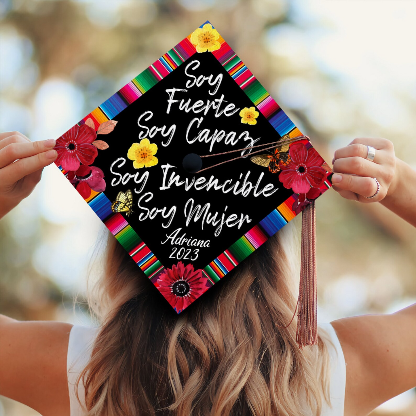 Soy Fuerte Soy Mujer Printed Graduation Cap Topper, Gift for Hispanic, Class of 2024