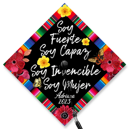 Soy Fuerte Soy Mujer Printed Graduation Cap Topper, Gift for Hispanic, Class of 2024