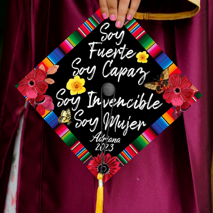 Soy Fuerte Soy Mujer Printed Graduation Cap Topper, Gift for Hispanic, Class of 2024