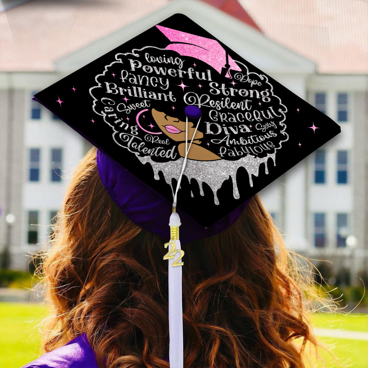 Powerful Strong Girl Graduation Cap Topper, Black Queen Grad Cap Topper, Class of 2024