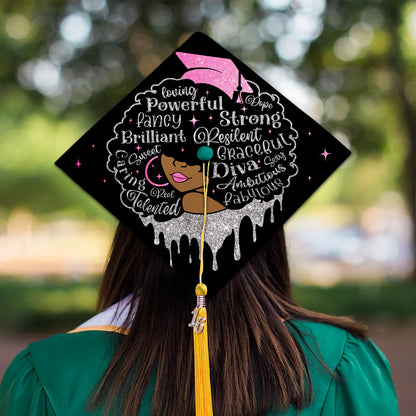 Powerful Strong Girl Graduation Cap Topper, Black Queen Grad Cap Topper, Class of 2024