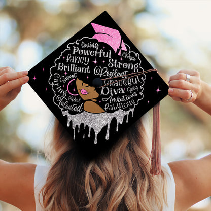 Powerful Strong Girl Graduation Cap Topper, Black Queen Grad Cap Topper, Class of 2024